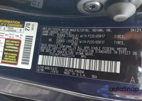 2021 Toyota Sienna Xle z USA, uszkodzony, nr VIN 5TDJSKFC1MS022314